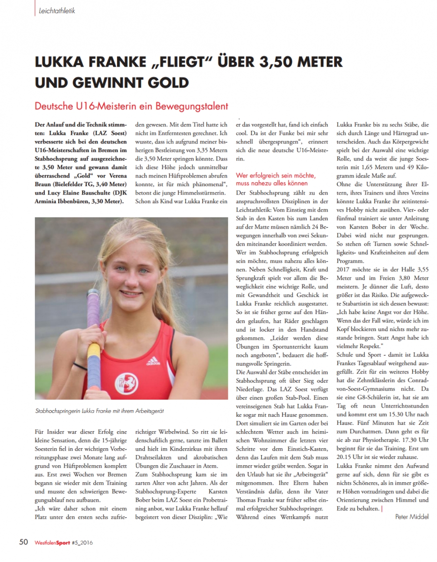"Westfalensport" berichtet &uuml;ber Lukkas DM-Titel
