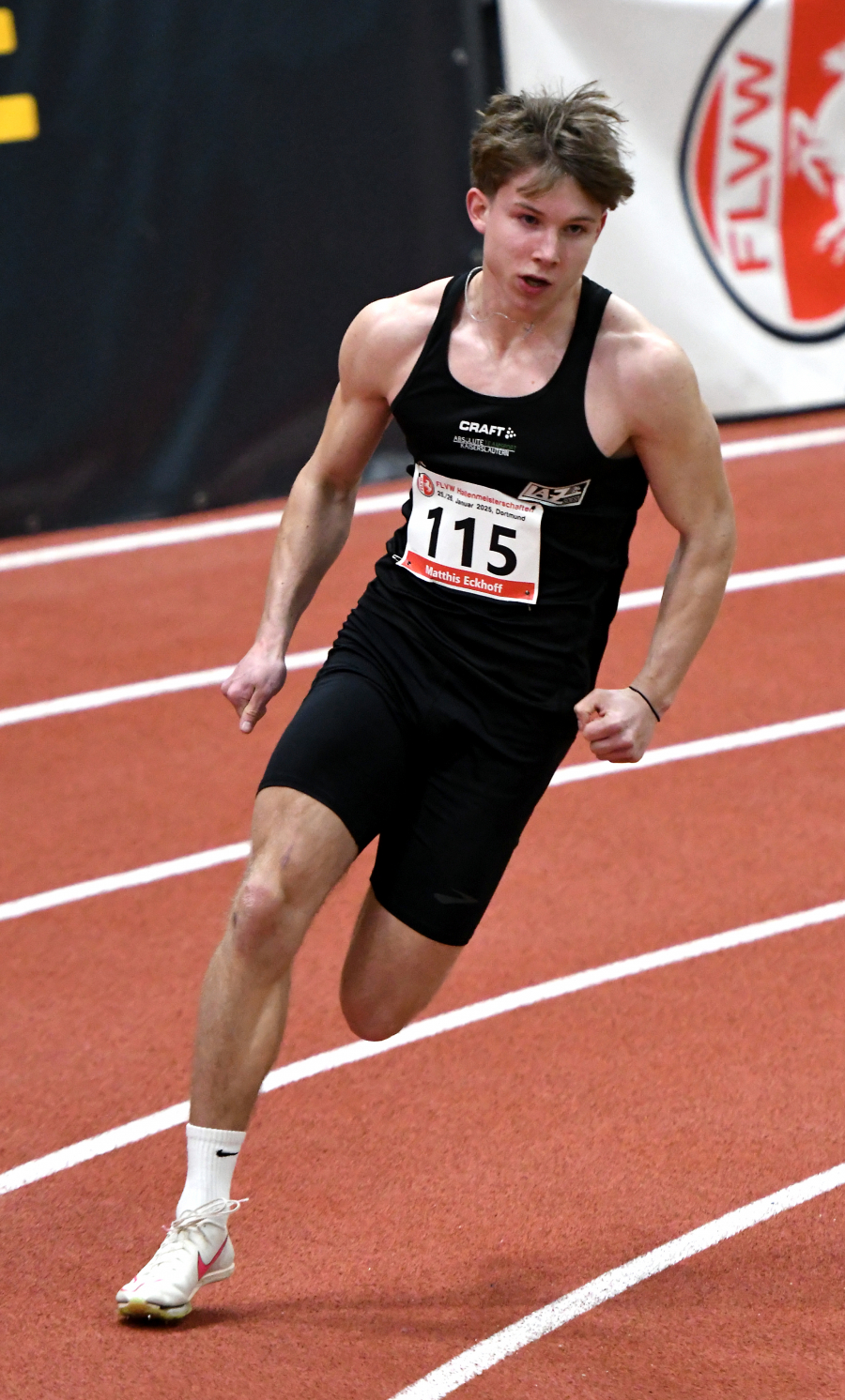 Matthis Eckhoff (m. J. U18) vom LAZ Soest startet bei den Westfalenmeisterschaften in Dortmund &uuml;ber 60 Meter. Foto: Bottin