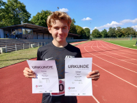 Zwar au&szlig;erhalb der Wertung, aber dennoch zwei Mal der Beste: M13-Sportler Michel Bottin vom LAZ Soest stellte bei den G&uuml;tersloher Kreismehrkampfmeisterschaften neue pers&ouml;nliche Rekorde im Drei- und Vierkampf auf. Foto: Bottin|||